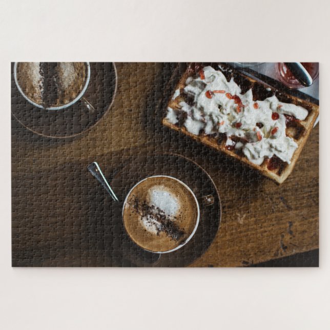 Coffee and Waffle Breakfast in Bed Jigsaw Puzzle (Horizontal)