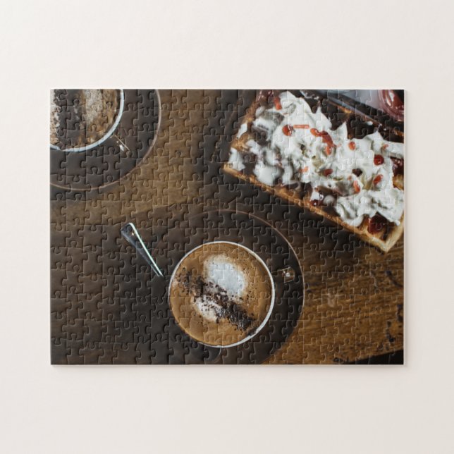 Coffee and Waffle Breakfast in Bed Jigsaw Puzzle (Horizontal)