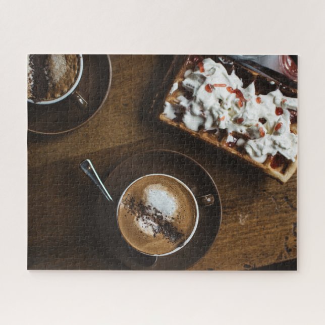 Coffee and Waffle Breakfast in Bed Jigsaw Puzzle (Horizontal)
