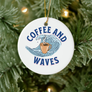 Coffee and Waves Ceramic Ornament