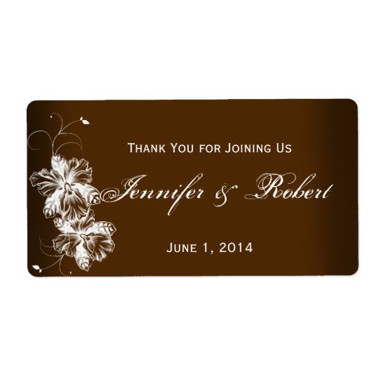 Coffee and White Floral Spray Water Bottle Label Shipping Label