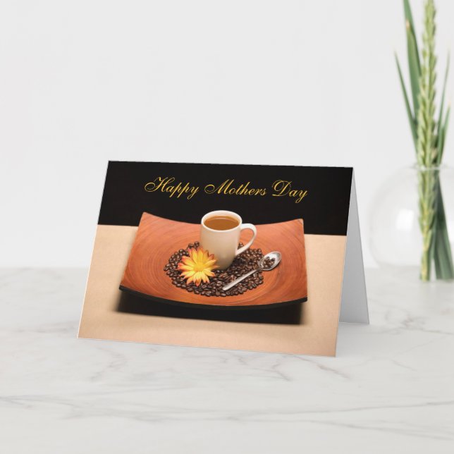 Coffee and Yellow Daisy Mothers Day Card (Front)