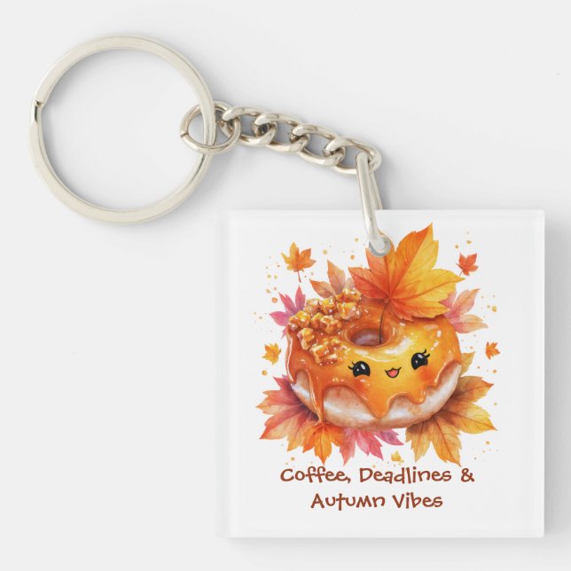 Coffee & Autumn Vibes Donut  Key Ring (Front)