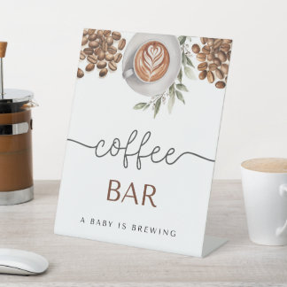 Coffee Baby Shower - a Baby is Brewing Coffee Bar Pedestal Sign