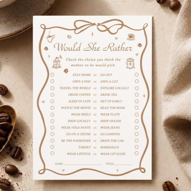 Coffee Baby Shower Would She Rather Game Card (Creator Uploaded)