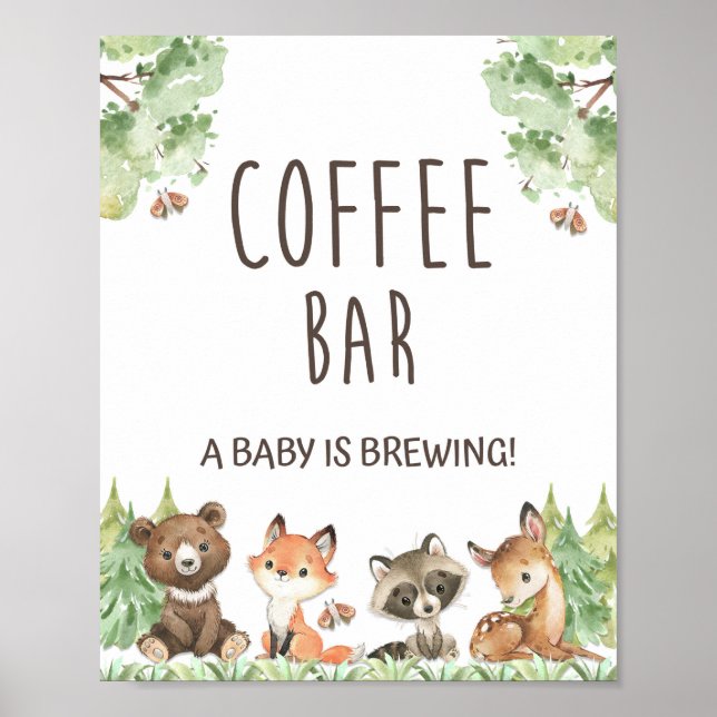 Coffee Bar a Baby is Brewing Woodland Animals Sign (Front)