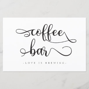 "Coffee Bar" Black White Calligraphy Wedding Sign