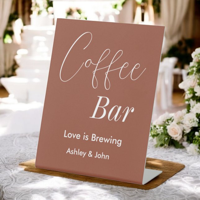 Coffee Bar Brown Terracotta Wedding Pedestal Sign (Creator Uploaded)