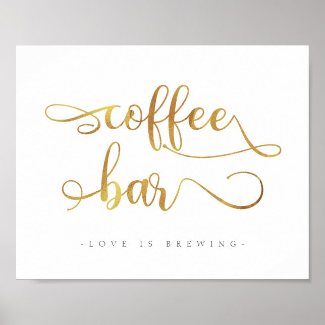 "Coffee Bar" Gold Simple Calligraphy Wedding Sign (Front)
