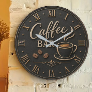 Coffee Bar Rustic Coffee Lover Station Gift Large Clock