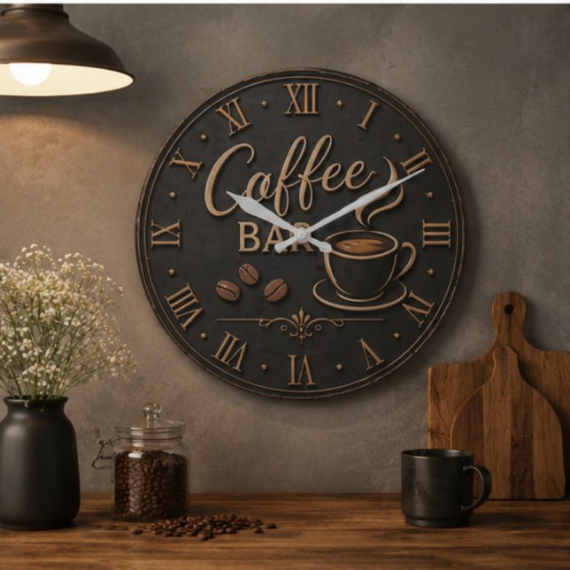 Coffee Bar Rustic Coffee Lover Station Gift Large Clock (Creator Uploaded)