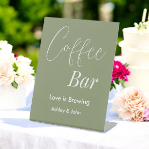 Coffee Bar Sage Green Wedding Shower   Pedestal Sign