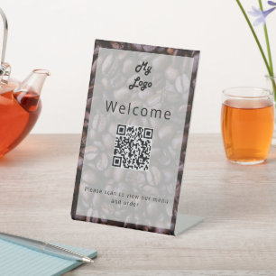 Coffee bar shop food menu QR code Pedestal Sign