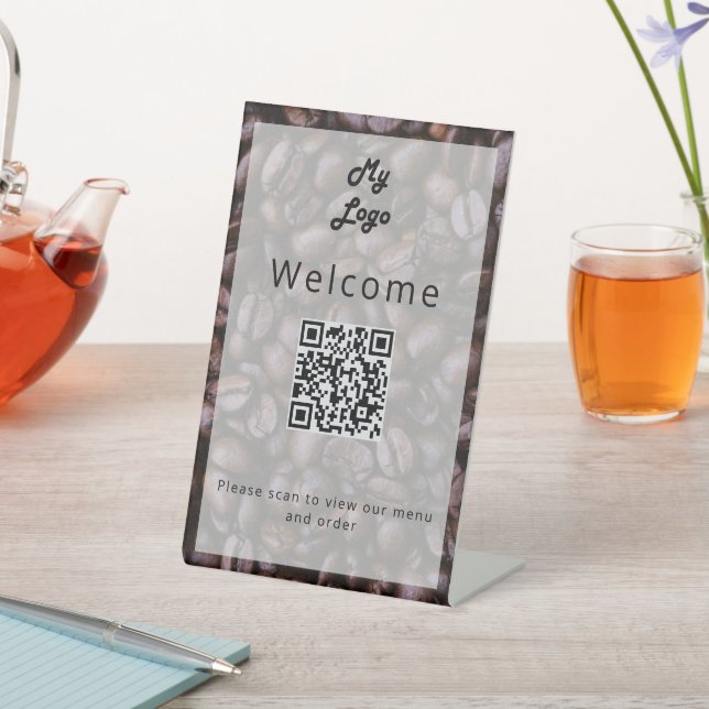 Coffee bar shop food menu QR code Pedestal Sign (In SItu)