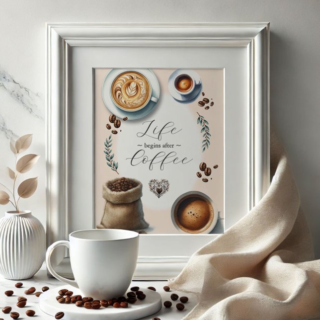 Coffee Bar Signs (Coffee lover gift ideas life begins after coffee sign by Victoria Grigaliunas at Do Tell A Belle)