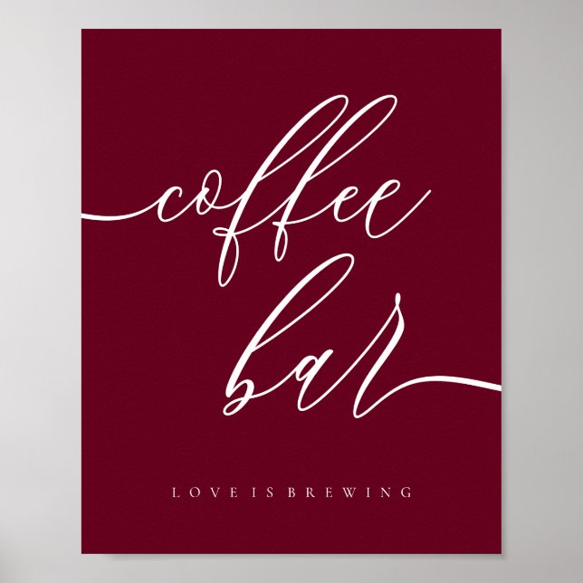 Coffee Bar Simple Burgundy Poster (Front)