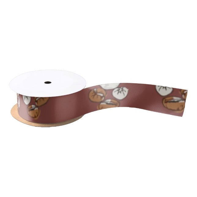 Coffee bean and cup seamless pattern brown backgro satin ribbon (Spool)