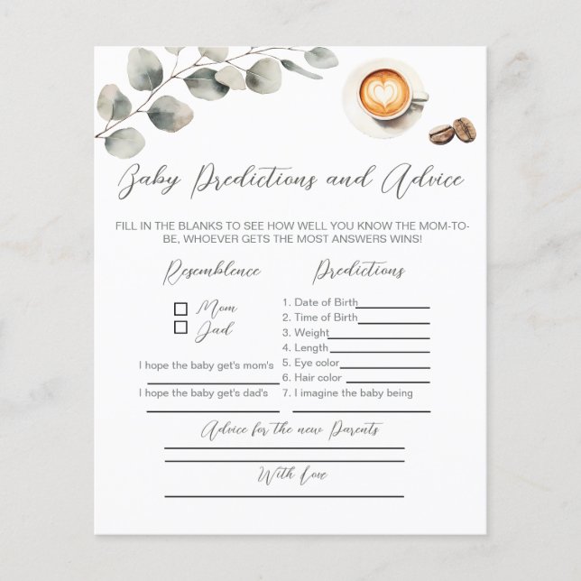 Coffee bean baby show, Advice for new parents game (Front)