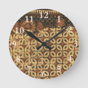 Coffee Bean Batik Art Pattern Design Round Clock