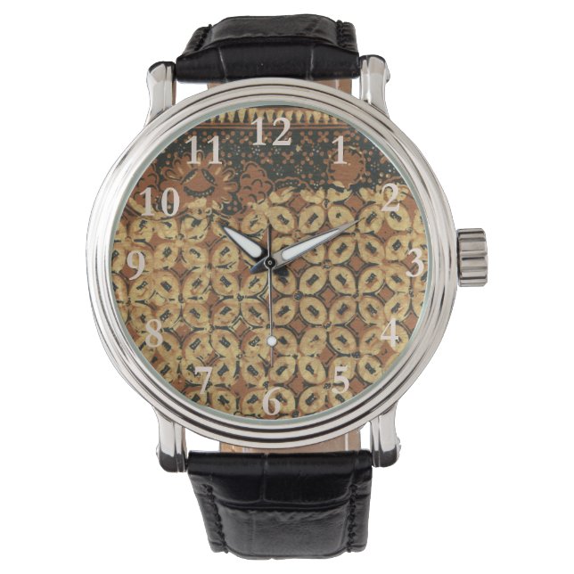 Coffee Bean Batik Art Pattern Design Watch (Front)