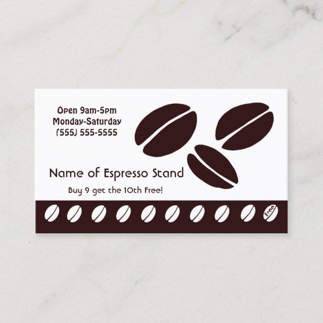 Coffee Bean Espresso Stand Loyalty Punch Card (Front)