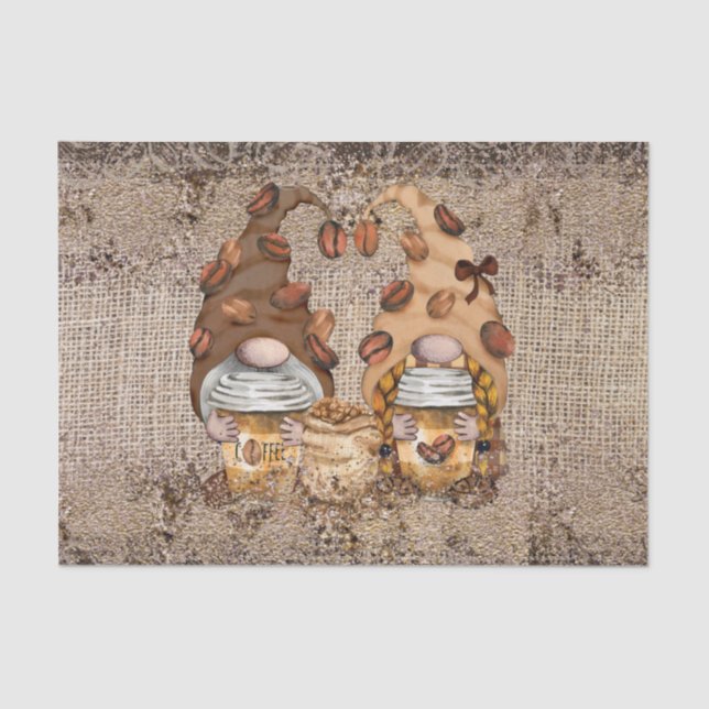 Coffee Bean Latte Gnomes Decoupage Tissue Paper (Front)