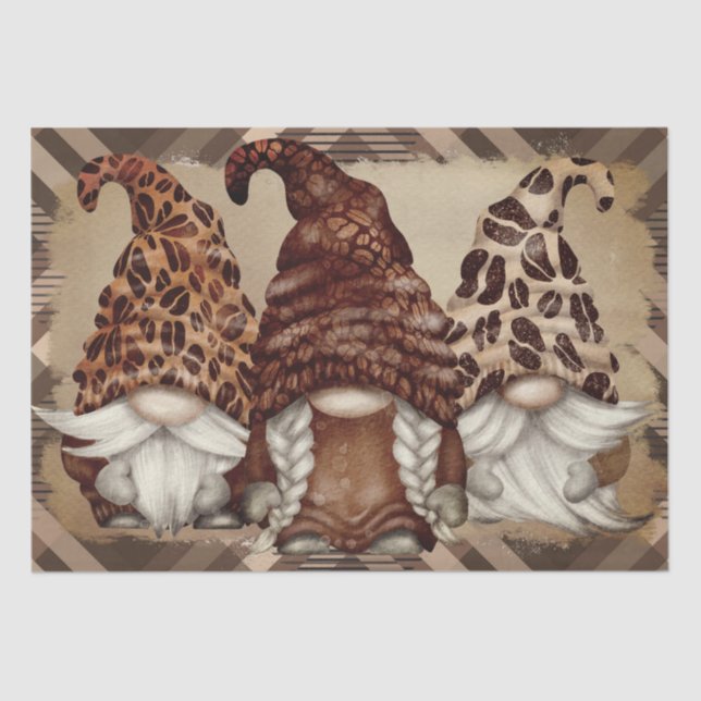 Coffee Bean Latte Gnomes Decoupage Tissue Paper (Front)
