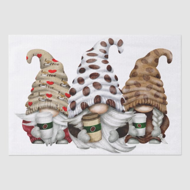 Coffee Bean Latte Gnomes Decoupage Tissue Paper (Front)