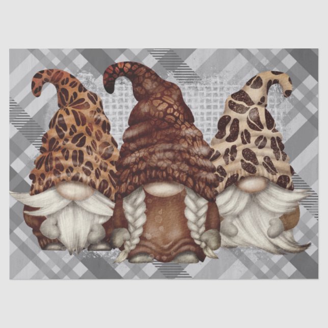 Coffee Bean Latte Gnomes Decoupage Tissue Paper (Front)