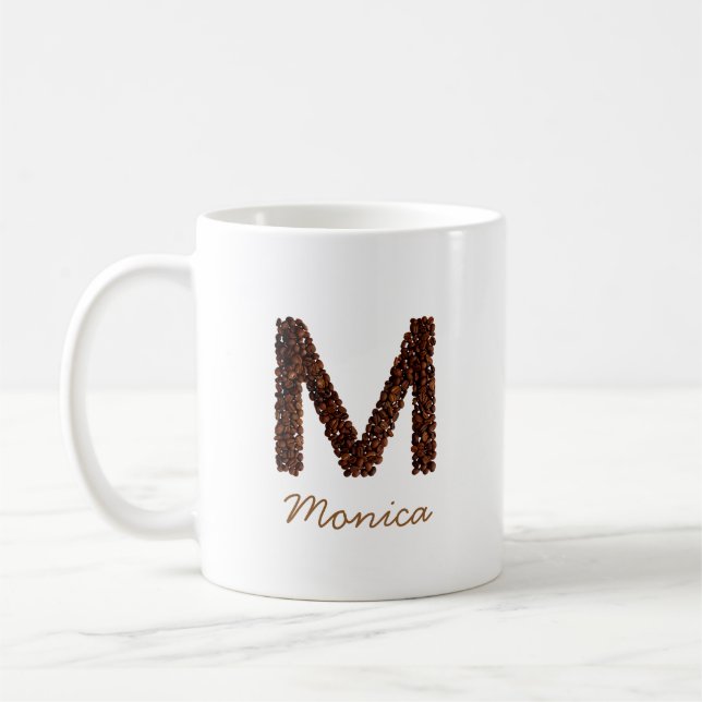 Coffee Bean Monogram Letter M Personalised Name Co Mug (Left)