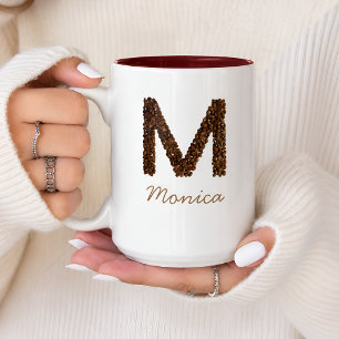 Coffee Bean Monogram Letter M Personalised Name Co Two-Tone Coffee Mug