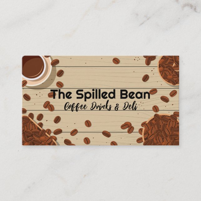 Coffee Bean on Wooden Table Business Card (Front)