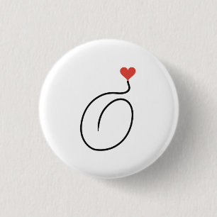 Coffee Bean One Line Art with Red Heart 3 Cm Round Badge