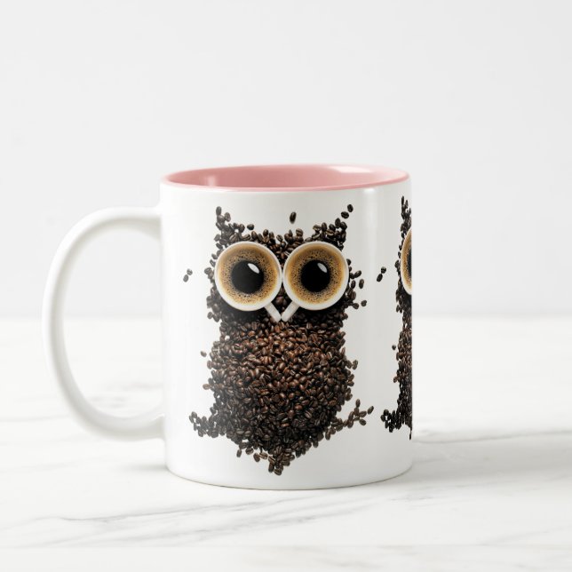 Coffee Bean Owl Art Two-Tone Coffee Mug (Left)