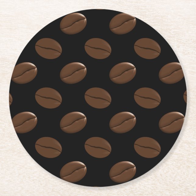 Coffee Bean Pattern Round Paper Coaster (Front)