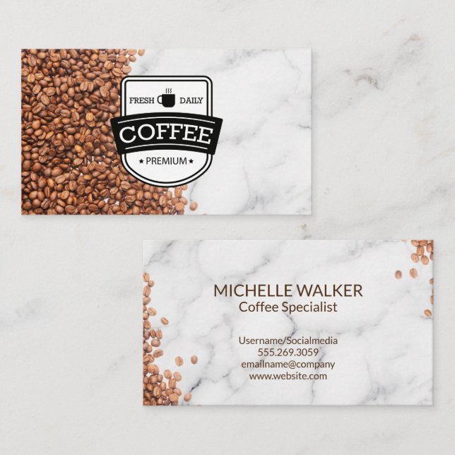 Coffee Bean Pile | Cafe Shop Business Card (Front/Back)