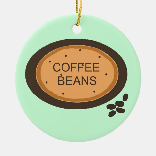 Coffee Bean Sign in Orange and Brown Ceramic Tree Decoration (Front)