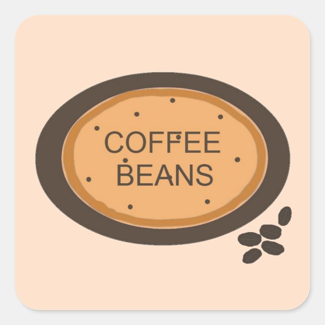 Coffee Bean Sign in Orange and Brown Square Sticker (Front)