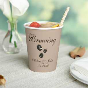 Coffee Bean Wedding Bridal Shower Beige Paper Cups