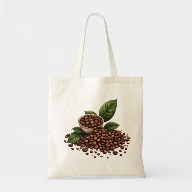 Coffee Beans and Leaves Tote Bag (Front)
