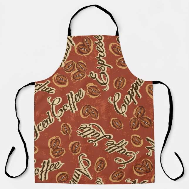 Coffee beans and typography written grunge seamles apron (Front)