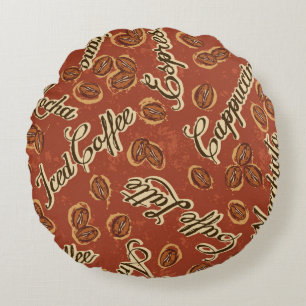 Coffee beans and typography written grunge seamles round cushion