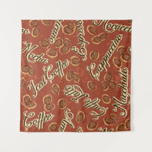 Coffee beans and typography written grunge seamles tapestry