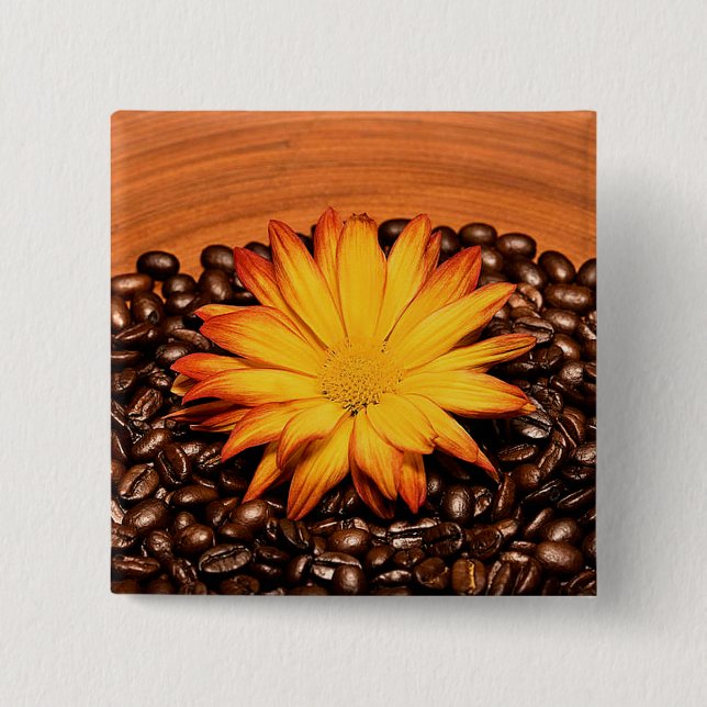 Coffee Beans and Yellow Daisy 15 Cm Square Badge (Front)