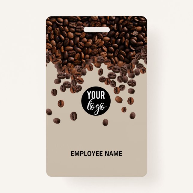 Coffee Beans Business Logo Employee Name ID Badge (Front)