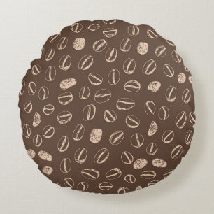 Coffee Beans: Cartoon Doodle Vintage Round Cushion