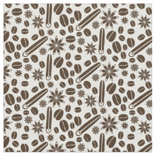 Coffee beans, cinnamon and vanilla pattern fabric