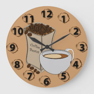 Coffee Beans Coffee Cup Round Wall Clock