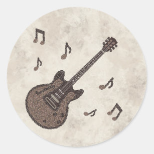 Coffee Beans-Coffee-Guitar-Coffee Art-Music- Classic Round Sticker