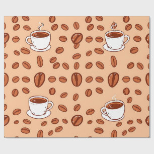 Coffee Beans Cups Cosy Pattern Wrapping Paper